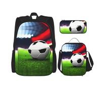 MDATT Zaini da calcio con pallone da sport, zaino da studio con portapranzo, astuccio in tela da viaggio per studenti elementari, Nero , Taglia unica, Set di zaini per la scuola