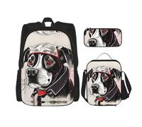 MDATT Zaini da studio con cane da fattoria con animali carini, con portapranzo, astuccio in tela, borsa da viaggio per studenti elementari, Nero , Taglia unica, Set di zaini per la scuola