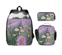 MDATT Zaini lavanda e margherite con astuccio portapranzo, borsa leggera per libri per campeggio e escursioni, Nero , Taglia unica, Organizer per borse
