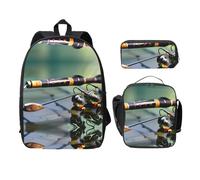 MDATT Zaini per canna da pesca con astuccio portapranzo, borsa leggera per libri per campeggio e escursioni, Nero , Taglia unica, Organizer per borse