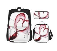 MDATT Zaino 3D a forma di cuore di vino rosso con scatola per il pranzo Anime zaino scuola borsa Bookbag zaino set per tre, Nero , Taglia unica, Set di zaini per la scuola