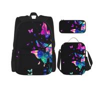 MDATT Zaino a farfalla con portapranzo Anime Zaino per la scuola Bookbag Zaino Set per tre, Nero , Taglia unica, Set di zaini per la scuola