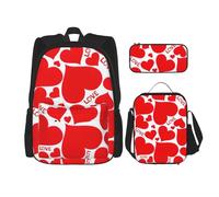 MDATT Zaino a forma di cuore con scatola per il pranzo, zaino anime, borsa per la scuola, set per tre, Nero , Taglia unica, Set di zaini per la scuola