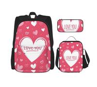 MDATT Zaino a forma di cuore di San Valentino con portapranzo Anime Zaino Scuola Bookbag Zaino Set per tre, Nero , Taglia unica, Set di zaini per la scuola