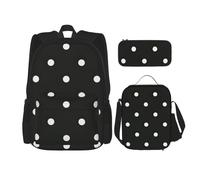 MDATT Zaino a pois bianchi e neri con portapranzo anime, borsa per la scuola, set per tre, Nero , Taglia unica, Set di zaini per la scuola
