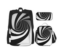 MDATT Zaino a spirale astratto con scatola per il pranzo Anime zaino scuola borsa Bookbag zaino set per tre, Nero , Taglia unica, Set di zaini per la scuola