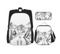 MDATT Zaino a tema sci con portapranzo anime zaino scuola borsa libro zaino set per tre, Nero , Taglia unica, Set di zaini per la scuola