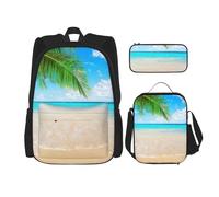 MDATT Zaino a tema tropicale con piante da spiaggia con portapranzo, zaino anime, borsa per la scuola, borsa per libri, set per tre, Nero , Taglia unica, Set di zaini per la scuola