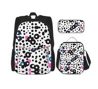 MDATT Zaino bianco a pois con portapranzo e astuccio da 7,6 cm, con borsa per il pranzo abbinata