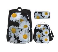 MDATT Zaino bianco con margherite con portapranzo anime zaino scuola borsa libro zaino set per tre, Nero , Taglia unica, Set di zaini per la scuola