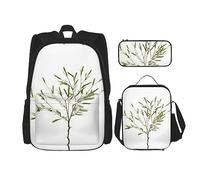 MDATT Zaino bianco naturale con ramoscello verde vegetale con portapranzo e astuccio da 7,6 cm, zaino Kawaii con borsa per il pranzo abbinata