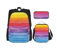 MDATT Zaino colorato a righe arcobaleno con portapranzo anime zaino scuola borsa Bookbag zaino set per tre, Nero , Taglia unica, Set di zaini per la scuola