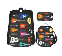 MDATT Zaino colorato per chitarra acustica e porta pranzo con zaino anime borsa per la scuola Bookbag zaino set per tre, Nero , Taglia unica, Set di zaini per la scuola