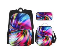 MDATT Zaino colorato Tie Dye con portapranzo Anime Zaino Scuola Borsa Bookbag Zaino Set per Tre, Nero , Taglia unica, Set di zaini per la scuola