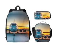 MDATT Zaino con aereo al tramonto con astuccio portapranzo, borsa leggera per campeggio e escursioni, Nero , Taglia unica, Organizer per borse