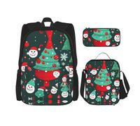 MDATT Zaino con albero di Natale e pupazzo di neve con portapranzo e astuccio da 7,6 cm, zaino Kawaii con borsa per il pranzo abbinata