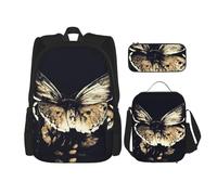 MDATT Zaino con ali di farfalla con portapranzo, zaino anime, borsa per la scuola, set per tre, Nero , Taglia unica, Set di zaini per la scuola