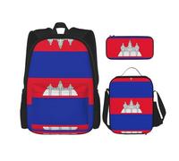 MDATT Zaino con bandiera della Cambogia con portapranzo e astuccio da 7,6 cm, zaini kawaii con borsa per il pranzo abbinata