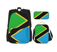MDATT Zaino con bandiera della Tanzania con portapranzo e astuccio da 7,6 cm, zaino kawaii con borsa per il pranzo abbinata