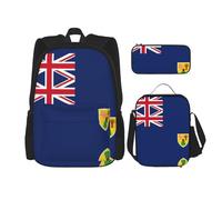 MDATT Zaino con bandiera delle isole Turks e Caicos con portapranzo e astuccio da 7,6 cm, zaino Kawaii con borsa per il pranzo abbinata