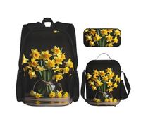 MDATT Zaino con bouquet di narcisi con portapranzo e astuccio da 7,6 cm, zaino kawaii con borsa per il pranzo abbinata