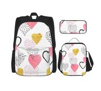 MDATT Zaino con cuore rosa oro con scatola per il pranzo Anime zaino scuola borsa Bookbag zaino set per tre, Nero , Taglia unica, Set di zaini per la scuola