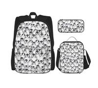 MDATT Zaino con disegno di pinguini carini con scatola per il pranzo, zaino anime borsa per la scuola Bookbag zaino set per tre, Nero , Taglia unica, Set di zaini per la scuola