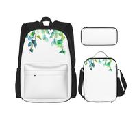 MDATT Zaino con foglie verdi tropicali con portapranzo, zaino anime, borsa per la scuola, set per tre libri, Nero , Taglia unica, Set di zaini per la scuola