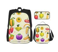 MDATT Zaino con frutta e verdura in stile cartone animato, con portapranzo e astuccio da 7,6 cm, con borsa per il pranzo abbinata