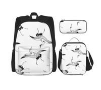 MDATT Zaino con gru giapponese con portapranzo, zaino anime, borsa per la scuola, set per tre, Nero , Taglia unica, Set di zaini per la scuola