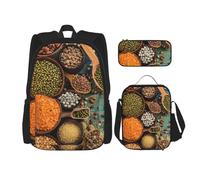 MDATT Zaino con immagini di cibo della fattoria con scatola per il pranzo zaino anime zaino scuola borsa bookbag zaino set per tre, Nero , Taglia unica, Set di zaini per la scuola