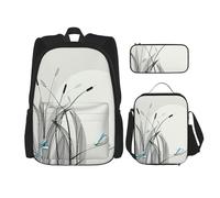 MDATT Zaino con libellule su fiori e rami con portapranzo, zaino anime, borsa per la scuola, set per tre, Nero , Taglia unica, Set di zaini per la scuola