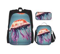MDATT Zaino con meduse con portapranzo e astuccio da 7,6 cm, zaino Kawaii con borsa per il pranzo abbinata