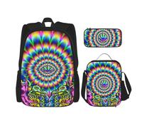 MDATT Zaino con motivo astratto a funghi colorati con scatola per il pranzo Anime zaino scuola borsa Bookbag zaino set per tre, Nero , Taglia unica, Set di zaini per la scuola