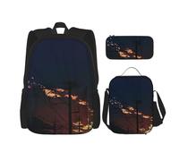 MDATT Zaino con paesaggio crepuscolo con portapranzo anime, zaino per la scuola, set per tre, Nero , Taglia unica, Set di zaini per la scuola
