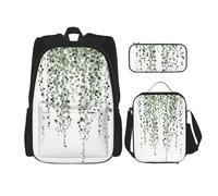 MDATT Zaino con piante verdi con portapranzo anime, zaino per la scuola, set per tre libri, Nero , Taglia unica, Set di zaini per la scuola