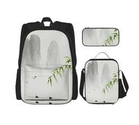 MDATT Zaino con pittura paesaggistica con scatola per il pranzo Zaino Anime Borsa per la scuola Bookbag Zaino Set per tre, Nero , Taglia unica, Set di zaini per la scuola