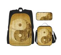 MDATT Zaino con simbolo Yin Yang con portapranzo, zaino anime, borsa per la scuola, borsa per libri, zaino set per tre, Nero , Taglia unica, Set di zaini per la scuola