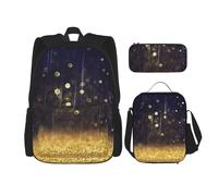 MDATT Zaino con stelle scintillanti dorate con portapranzo a forma di anime, zaino per la scuola, set per tre, Nero , Taglia unica, Set di zaini per la scuola
