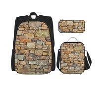 MDATT Zaino da parete in pietra gialla mattone con scatola per il pranzo zaino anime zaino scuola borsa bookbag zaino set per tre, Nero , Taglia unica, Set di zaini per la scuola