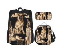 MDATT Zaino da pastore tedesco, con portapranzo, anime, borsa per la scuola, set per tre, Nero , Taglia unica, Set di zaini per la scuola