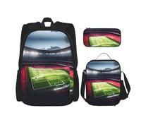 MDATT Zaino da viaggio in tela per studenti elementari con stadio di calcio, satdium, luce notturna, Nero , Taglia unica, Set di zaini per la scuola