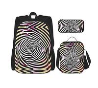 MDATT Zaino gif a spirale con illusione ottica con portapranzo e astuccio da 7,6 cm, zaino Kawaii con borsa per il pranzo abbinata