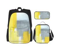 MDATT Zaino grigio e giallo con pittura astratta con scatola per il pranzo zaino anime zaino scuola borsa bookbag zaino set per tre, Nero , Taglia unica, Set di zaini per la scuola