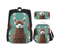 MDATT Zaino in alpaca con portapranzo e astuccio da 7,6 cm, zaino Kawaii con borsa per il pranzo abbinata