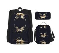 MDATT Zaino Kawaii con portapranzo, set 3 in 1 astuccio abbinato, 3D rosso vino cuore, Ali di Farfalla, Taglia unica