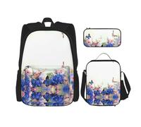 MDATT Zaino Kawaii con portapranzo, set 3 in 1 astuccio abbinato, 3D rosso vino cuore, Margherita di farfalla., Taglia unica
