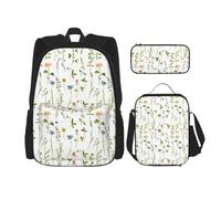MDATT Zaino Kawaii con portapranzo, set 3 in 1 astuccio abbinato, acquerelli stagionali di erbe e fiori, Stagione Acquarelli di erbe Fiori, Taglia unica