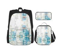 MDATT Zaino Kawaii con portapranzo Set 3 in 1 astuccio abbinato, coppia di foglie di palma e fenicotteri, Pupazzo di neve felice., Taglia unica