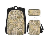 MDATT Zaino Kawaii con portapranzo Set 3 in 1 astuccio abbinato, coppia di foglie di palma e fenicotteri, Fiori della natura, Taglia unica